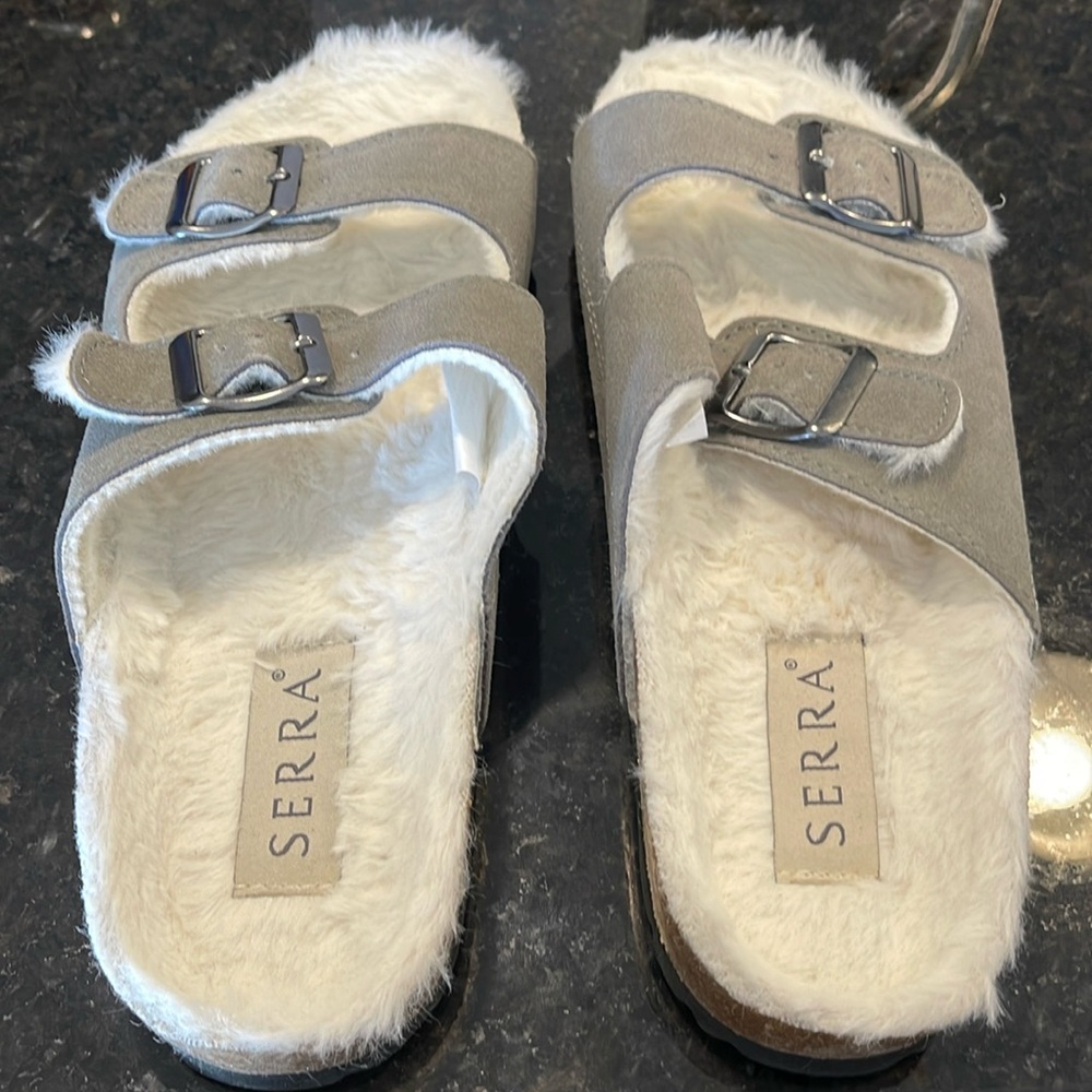 Serra Grey Suede with Faux Fur Lined Sandals size 10